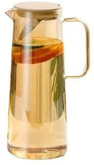 guiling-1986 Brocca Acqua Brocca for Acqua in Vetro da 1,35 l/1,8 l con Coperchio e Manico, for Frigorifero, caraffa for tè Freddo e caffè, stoviglie for Bevande Caraffa Acqua(Bruin,Grande)