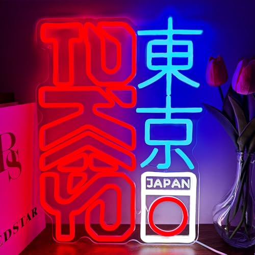 JOSEBRU Tokyo Neon Sign Dimmable Vibrant Japanese Kanji Art for Room Decor LED Neon Light Up Hanging Sign for Bar Pub Party Bedroom Home Decor 11.81x16.14