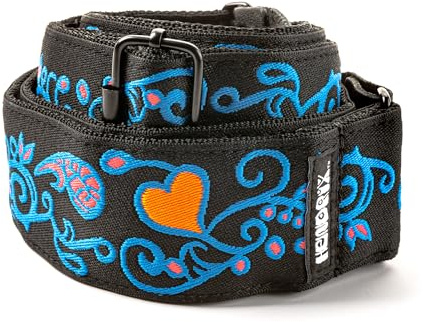 Dunlop JH24 Jimi Hendrix Blacklight Monterey Blue, UV-reaktiver Jacquard, Länge verstellbar 99-168 cm, Echtleder-Finish