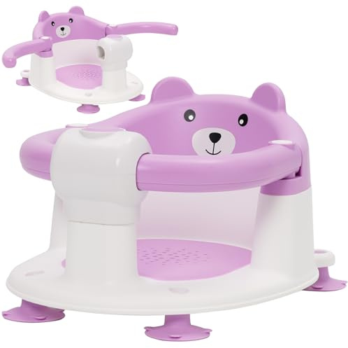 Siege de Bain pour Bebe 6-24 Mois, Chaise de Bain pour Bébé avec 4 Ventouses Puissantes, Dossier Ergonomique et Verrou de Sécurité, Antidérapant et Sûr, Cadeau pour Tout-Petits et Nouveau-Nés(Violet)
