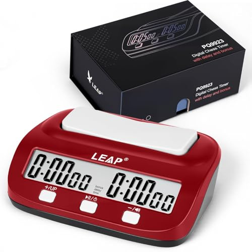 LEAP Chess Clock Digital Chess Timer Professional for Board Games Count Up/Down Timer with Alarm,Bonus and Delay Features, Easy to Setup (Red/Black)