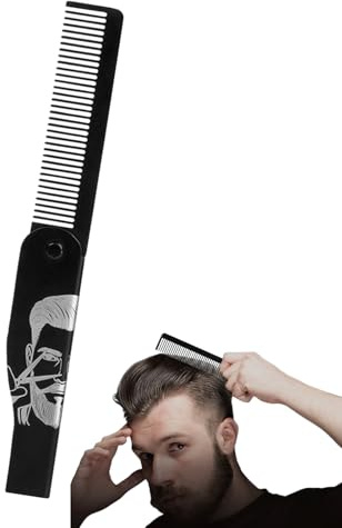 Bartkamm, Bartbürsten-Set, 16,5 x 2,2 x 0,6 cm, tragbar, Edelstahl, faltbar, für Männer, Ehemann, Vater, Reisen und Zuhause, stabiles Styling-Zubehör für Erwachsene