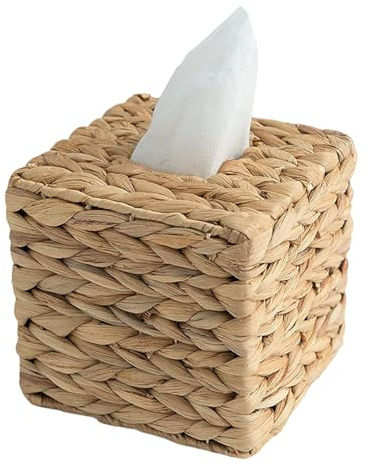 LIXSAZSE Stilvoller Nasentücher Box Halter für dekorative Touch Holz, dekorative Rattan Taschentuch Box Abdeckung, quadratischer Taschentuch Box Halter