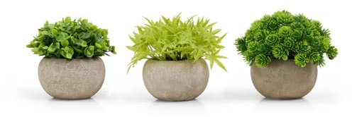 Lonxio 3 Stück Künstliche Pflanzen, Kleine Kunstpflanzen Deko Fake Plant,Gefälschte Pflanzen für Home Schlafzimmer Büro Dekoration Indoor (Green A)