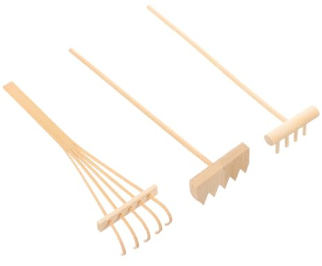 Parliky Mini Râteaux Bambou pour Jardin Zen, Décoration Maison et Bureau, Accessoires Feng Shui pour Table à Sable, Ensemble 3 Pièces, Outils pour Contemplation et Relaxation