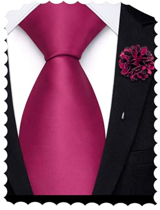 Hi-Tie Extra lange Krawatten für Herren, 160 cm, 178 cm, Seide, solide Herren-Krawatten und Blumen-Anstecknadel-Set