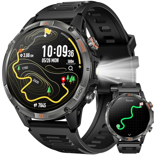 Reloj Inteligente Hombre con GPS Smartwatch: 1.46 Llamadas Bluetooth Reloj Deportivo con Brújula Linterna Led Podómetro Smart Watch 100+Modos Deporte con SpO2 Sueño Pulsera Actividad IOS Android