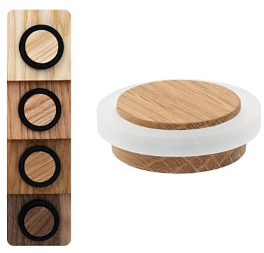 EVI Herrajes | Türstopper Boden Holz | Eichenholz mit weißem Gummi | Ø37x16mm | Klebstoffmontage | Mod.20335X12