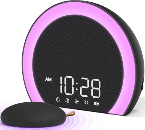ANJANK Extra Lauter Wecker mit Kabelloser Vibration,Lichtwecker & Vibrationswecker für Tiefschläfer,Jugendliche,9-Farben Nachtlicht,Doppelalarm,8 Wecktönen,0-100% Dimmer,Digital Alarm clock für Kinder