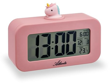 Atlanta Digitalwecker LCD mit Tier-Motiven, Melodien, automatisches Nachtlicht, Snooze-Funktion - 2169/17 (Rosa)