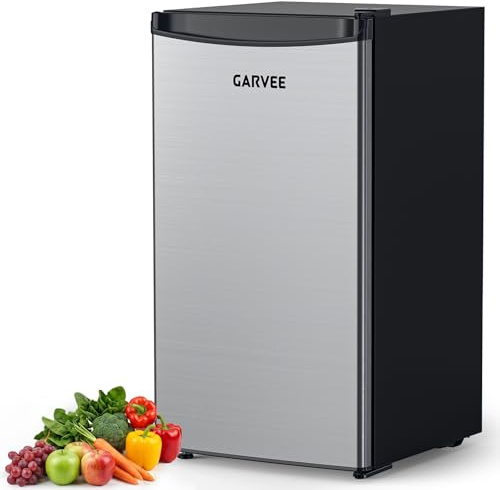 90L Mini Fridge, Under Counter Fridge with Stainless Steel Door, 41dB, Adjustable Thermostat, Reversible Door, Removable Shelves, Vegetable Drawer, Table Top Fridge for Bedroom, Kitchen, Office, Dorm