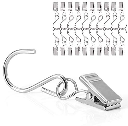CattleyaHQ 40 Pezzi Clip per Tenda con Ganci,Ganci Appendiabitiv in Metallo, Mollette Metalliche con Ganci,Clip per Foto con Scatola (Argento)