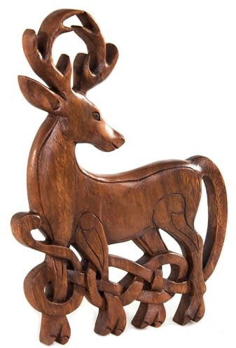 Wandschmuck Wandbild Keltischer Hirsch Holz handmade handgeschnitzt
