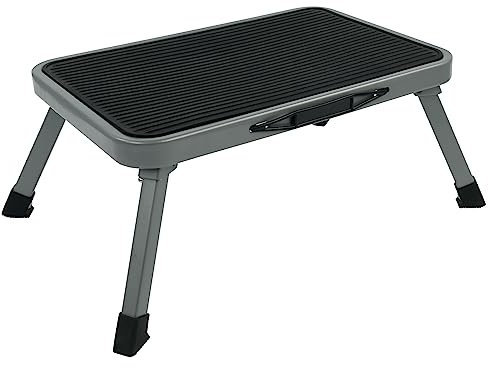 Cartrend 10167 escalón Plegable de un Solo peldaño para peldaños de Autocaravana reposapiés Camping autobús Caravana hasta 150 kg 47 x 26 cm Altura: 17 cm, Metal, Negro