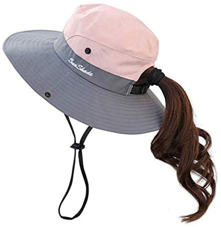 Anvevkn Damen Faltbarer Sonnenhut UV Schutz Sommerhut Wanderhut Fischerhut Gartenhut Wasserdicht Outdoor Buschhut mit Verstellbare Kinnband Rosa