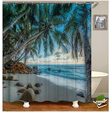 KnSam Tenda da Doccia Impermeabile Poliestere Palma di Mare Verde Tenda Doccia 165X180Cm
