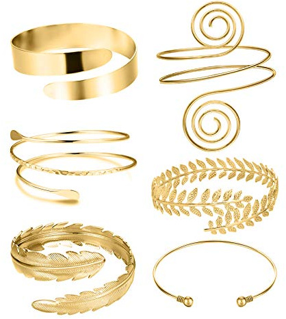 RIOSO 6 Pieces Arm Cuff Upper Arm Band Cuff Bracelet Bangle for Women Adjustable Armband Set
