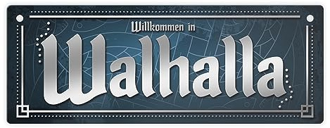 Wikinger Metallschild im nordischen Stil mit Spruch: Willkommen in Walhalla
