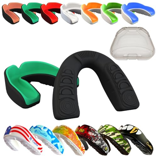COOLLO SPORTS Boil and Bite Mouth Guard (Youth & Adult) DA Custom Fit Sport Mouthpiece for Football, Hockey, Rugby, Lacrosse, Boxing, MMA (Free Case Included!) (Mint Green & Black, Ages 11 & Above)
