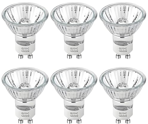 PaeorRorL GU10 50W Halogen Light Bulbs for Candle Warmer Lamp,Track Lighting and Range Hood,120V GU10+C Candle Warmer Replacement Bulb with Glass Cover,High CRI >90,Dimmable,2700K Warm White,6 Pack