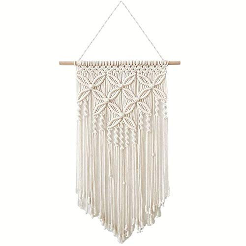 Sixyotie Macrame Arazzo da Parete Macrame Woven Wall Hanging Hanging Boho Arredamento Casa Bohemian Tende macramè Filo Tapestry Decorazioni Nozze Festa Camera da Letto Soggiorno (White-blong)