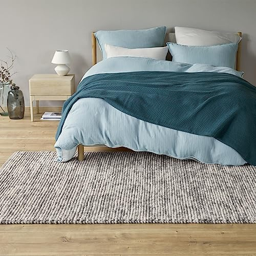 URBANARA Woll-Teppich Ravi 200x300 cm, Melange-Grau - Handgewebt, Skandinavisches Landhaus Design mit grober Struktur, Wohnzimmer Esszimmer Schlafzimmer, 80% Schurwolle
