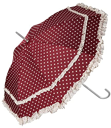 VON LILIENFELD Paraply Automatisk Öppning Brudparaply Stabilt Böjd Parasoll Automatik Kvinnor Lätt Mary bordeaux med gräddiga prickar
