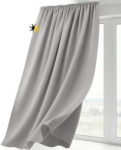BEAUTEX Verdunklungsvorhang 300x245 Hellgrau Kräuselband Blickdicht | lichtmindernd, wärmeisolierend, pflegeleicht, waschbar, für Schiene geeignet, viele Farben und Größen