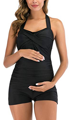 EastElegant - Costume da Bagno Intero Premaman, retrò, a Pantaloncino, Stile Canotta, Costume da Bagno a Pantaloncino da Indossare in Gravidanza,Nero, XS