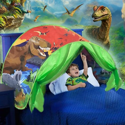 Dream Bed Tents for Boys Girls, Foldable Sleep Tent, Pop up Play Tent for Kids Bedroom Playroom, Indoor Children's Playhouse, Toddlers Birthday Gifts Toys (Dinosaur)