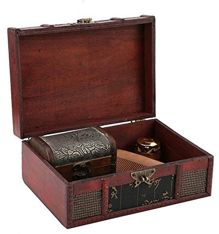 Wakects Vintage Holz Aufbewahrungsbox, Kleine Größe Schmuck Organizer, Buch Retro Aufbewahrungsbox Vintage Dekorative Holz Schmuckschatulle Schmuck Schatztruhe(Chinesischer Stil mit Schloss)