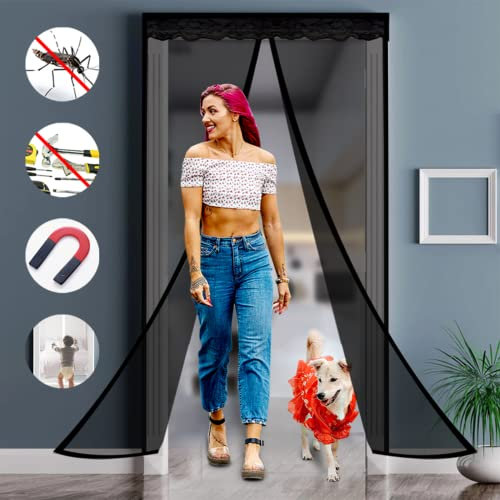 Magnet Fliegengittervorhang, Insektenschutz Balkontür, ohne Bohren, Schrauben oder Kleben, mit Klemmleiste, für Balkontür Wohnzimmer Terrassentür, Moskitonetz Tür (80 x 210cm, Schwarz)