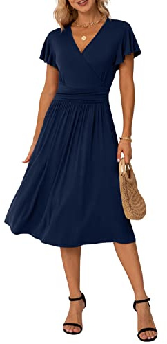 GRECERELLE Womens Summer Wrap Dress Ladies Casual Ruffle Short Sleeve V-Neck Floral Beach Dresses for Women