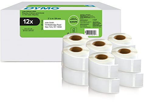 DYMO Original LabelWriter Rücksendeadressetiketten | 25mm x 54mm | 12 Rollen mit je 500 leicht ablösbaren Etiketten (6.000 Stück) | selbstklebend | Beschriftungsgerät für LabelWriter Etikettendrucker