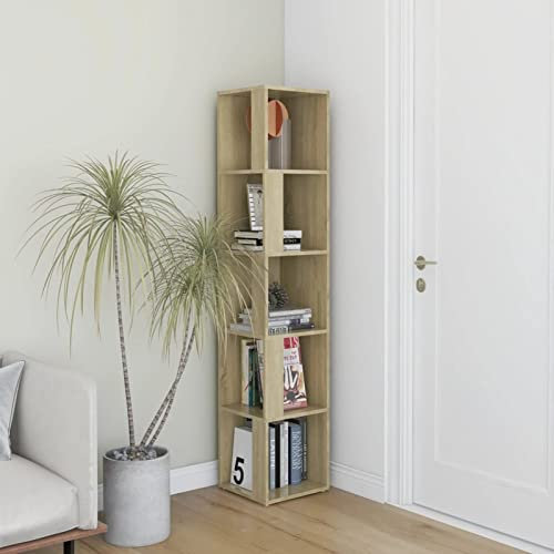 Yongdu Eckregal, Eckschrank, Eckablage, Bücherregal, Schminkregal, Eckwandregal, Bookshelf, Standregal, Sonoma-Eiche 33x33x164,5 cm Spanplatte