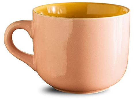 BOSUGE, Taza de Sopa con Asa, Cuenco de Desayuno for Helado, Postre, Cuenco Pequeño de Cerámica, Taza de Sopa Apta for Microondas.-amarillo-15x11,5x9cm, 650ml (Color : Pink)