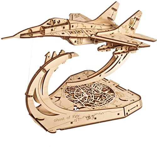 UGEARS Avion de Combat de Kyiv Puzzle 3D en Bois pour Adulte - Avion Magique en Bois - Kit de Construction à l'échelle 1:72 Mig-29 - Puzzle mécanique 3D pour Adultes à Assembler