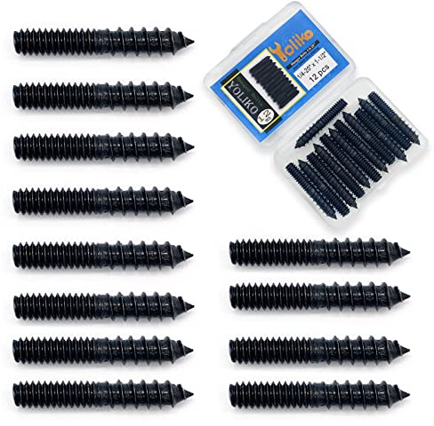 Yoliko 12 Pack 1/4-20 x 1-1/2 Inch Black Hanger Bolts 1/4-20 Double Headed Bolts 1/4 Wood Dowel Screw Self-Tapping Screw Hanger Bolts for Furniture Screws Double Screw Threaded Rods Bolt 37mm Length