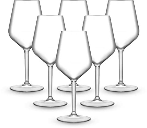 BRYNA - Set 6 Piezas Vasos Copa Vino 33 Cl en Policarbonato (Plástico Rígido), 100% Diseño Italiano, Vasos Irrompibles, Copas Vino Reutilizables y Lavables en Lavavajillas, Transparente