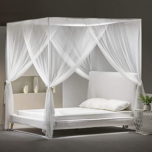 Moskitonetz für Bett, Sublaga großes weißes Betthimmel für Mädchen, hängendes Bettnetz, einfache Installation, ideal für Schlafzimmer, dekorativ, Reisen, mit Aufbewahrungstasche (viertürig)