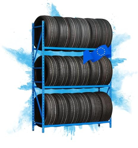 PROREGAL Reifenregal Maximus | Grundregal | HxBxT 200x150x50cm | 3 Ebenen | 120kg Fachlast | bis zu 18 Reifen | Lichtblau | Reifenständer Garagenregal Kellerregal Werkstattregal