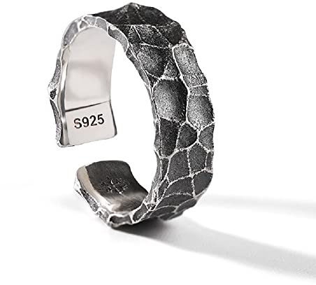 CUSIOALQQ 925 sterling silver manlig ring öppning justerbar design graverad personlig förlovning löftesringar för honom, handgjord snidad läcker enkel stil vintage hiphop smycken present till män