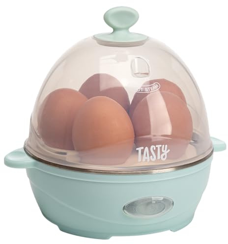 Tasty Mini Rapid Egg Cooker, 5-Egg Capacity for Perfect Hard Boiled Eggs or Omelets, Auto Shut Off, Aqua