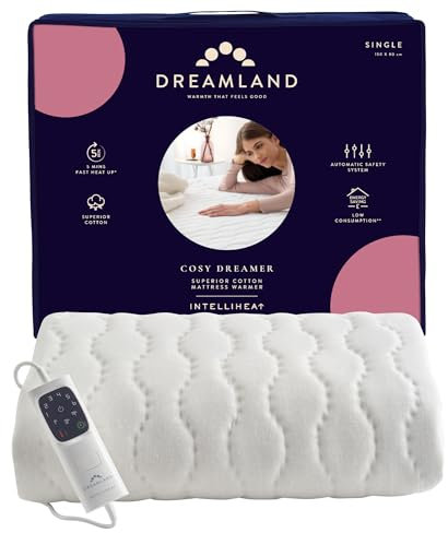 Dreamland Cosy Dreamer Electric Blanket - Heated Underblanket with Italian Cotton, Intelliheat Technology, 6 Heat Settings, Overheat Protection & Machine Washable, 150 x 80cm - Single Size