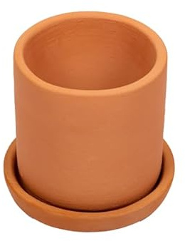Village Decor Pot de fleurs cylindrique en terre cuite avec plateau (diamètre – 10,2 cm)