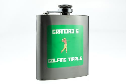 Flasque à liqueur en acier inoxydable avec inscription « Grandad's Golfing Tipple » - Accessoire de golf - Parfaite pour les hommes, les papas et les grand-pères - Idéale pour Noël et les
