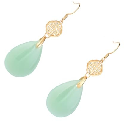 budiniao Pendientes delicados y únicos con forma de gota de agua de Jade verde vintage en plata de ley Pendientes colgantes de plata de ley 925