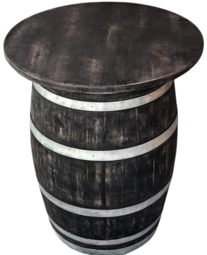 Fass-Schmiede Weinfass Stehtisch mit Eichenholzplatte (Shabby Black)