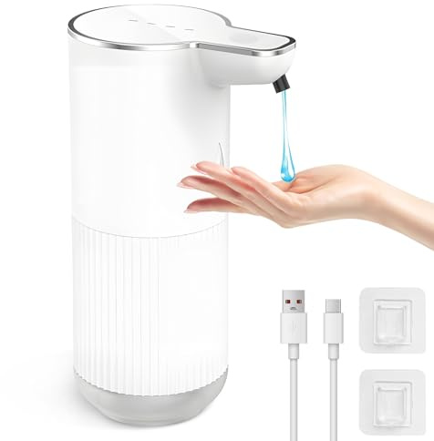 Elektrische Seifenspender Automatisch mit Sensor,350ml Spülmittelspender Wandmontage USB Wiederaufladbare Schaumseife Spender,IPX5 Wasserdicht Schaumspender für Bad Toilette Küche Büro (Dropper,Rund)