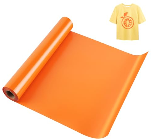 KEWUZY Film pour traceur textile orange, 30,5 cm × 5 m - En vinyle - Transfert thermique - Rouleau de film de transfert traceur - Film flexible pour fer à repasser, presse à chaud, t-shirts et plus de